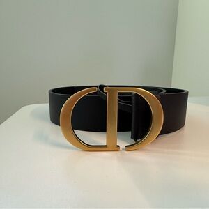 Dior Black Leather Belt with Gold Logo